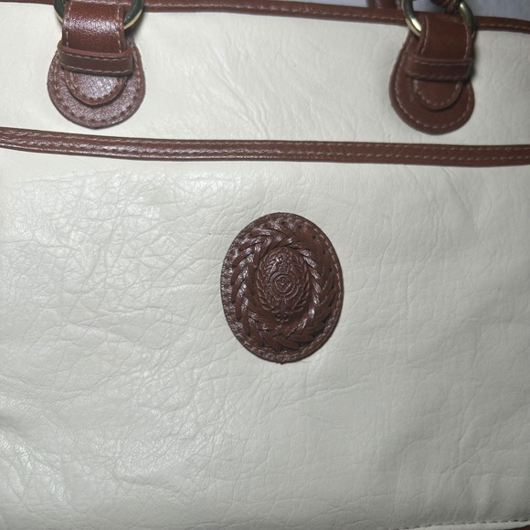 Vintage Jackson Two Tone Satchel Handbag Cream Brown minimal classic everyday - Picture 2 of 7